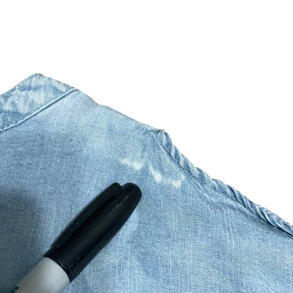 Velvet Heart Embroidered Blouse Floral Chambray Tie Sleeve Peasant Boho - Picture 8 of 9